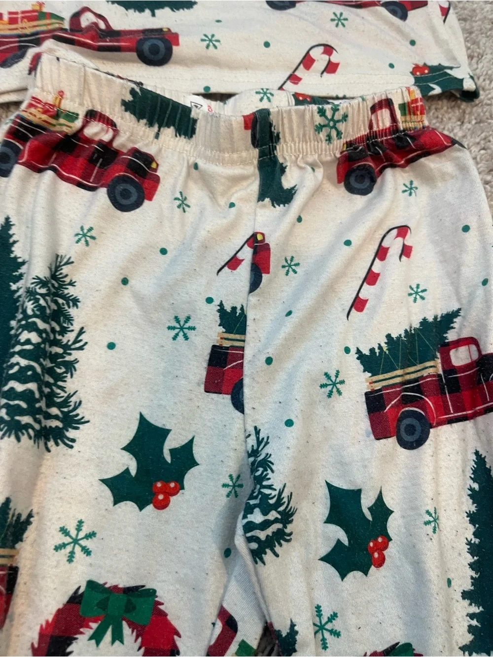 Kids Holiday Pajama Set with Red Truck Print - Red & Green